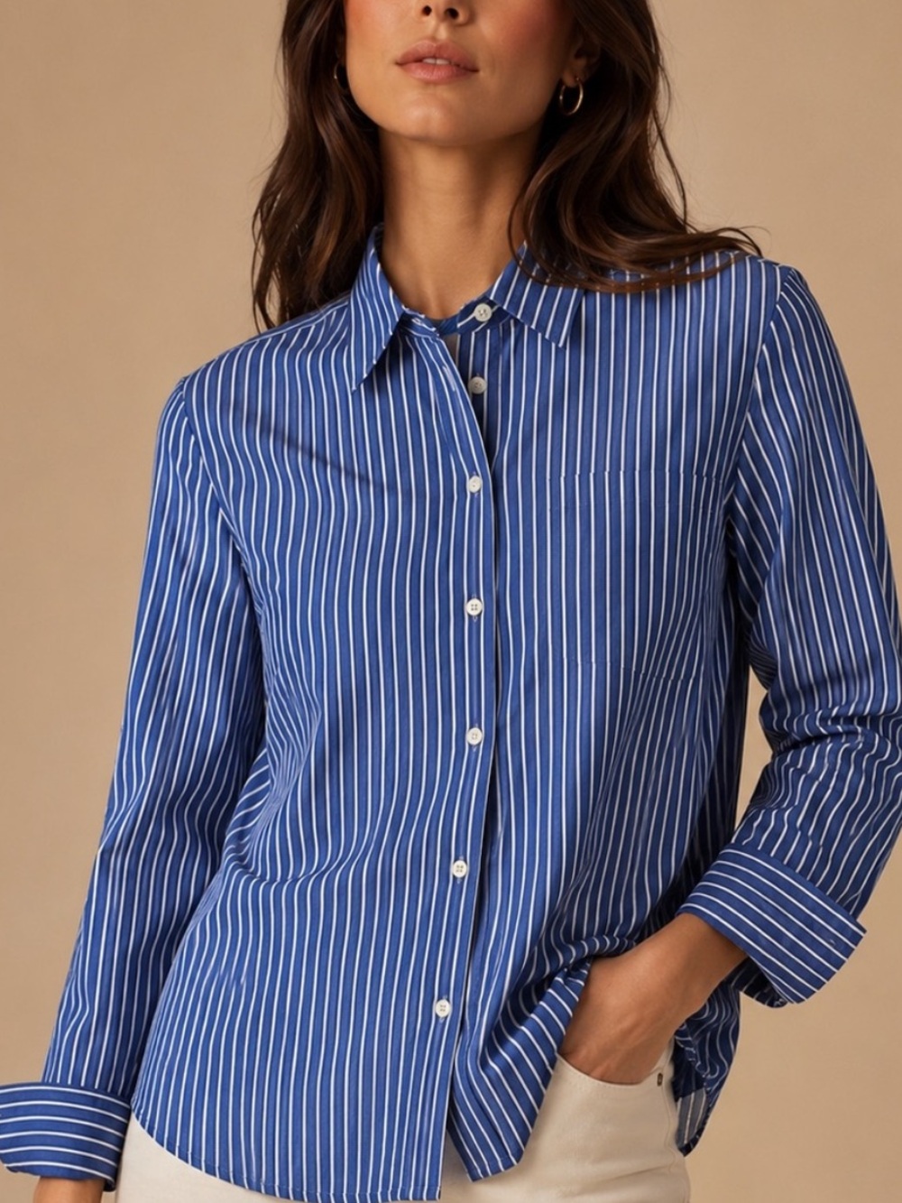 Ayr The Deep End Blue and White Stripe Button Down Shirt 100% Cotton